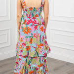 Multicolour Boho Floral Print Knot Strap Ruffle Layered Maxi Dress