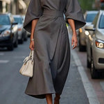 Elegant waist dress with casual batwing sleeves