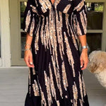 Retro 3/4 Sleeve Print Midi Dress