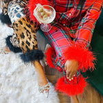 Christmas Besties Party Printed Feather Trim Elastic Waist Pocketed Pajama Set