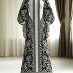 A-Line Long Sleeves Contrast Color Flower Print High Neck Maxi Dresses