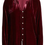 Solid Color Velvet V-neck Long-sleeved Shirt