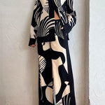 Graphic Printed Long Sleeve Blouse Shirt Wide Leg Pants 2 Pieces Set