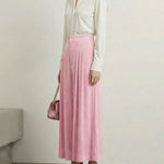High Waisted Elasticity Pleated Pockets Solid Color Skirts Bottoms