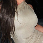 Skinny Asymmetric Shiny Solid Color Split-Joint One-Shoulder Evening Dresses Mini Dresses