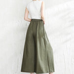 5 Colors Loose Solid Color Ramie Cotton Wide Leg Pants