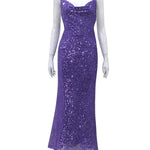 Back Cross Sequined Split-Joint Spaghetti-Neck Maxi Dresses