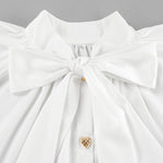 A-Line Flared Sleeves Buttoned Elasticity Pleated Solid Color Tied Zipper Stand Collar Mini Dresses
