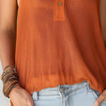 Casual Rust Lightweight Mesh Knit Sleeveless Polo Top