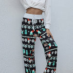 Stylish loose lace-up Christmas print pants