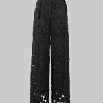 High Waisted Wide Leg Hollow Polka Dot Solid Color Pants Trousers