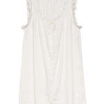 Short Skirt with Pearl Buttons and Scalloped Trim and Round Neck.