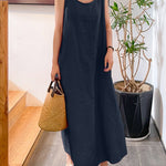 A-Line Loose Pockets Solid Color Split-Joint Square-Neck Maxi Dresses