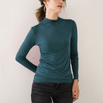 10 Colors Simple Solid Color Long Sleeves High-Neck T-Shirt Top