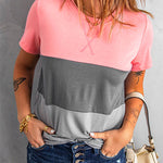 Short Sleeve Color Block Stripes T-shirt