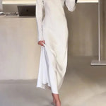 A-Line High Waisted Solid Color Round-Neck Maxi Dresses
