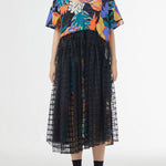 A-Line Loose Buttoned Hollow Mesh Printed Split-Joint Lapel Midi Dresses