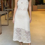 Libby Crochet Knit Oversized Flower Design Halter Texture Maxi Dress