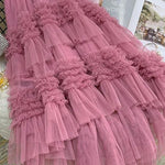 Elegant Mood Tulle Pleated Ruffle Elastic Waist Tiered Midi Skirt