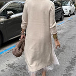 Jollie Knit Long Sleeve Front Slit Midi Sweater and Pleated Tulle Stretch Tank Midi Dress Two-piece Set
