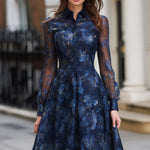 Satin Floral Dress With Sheer Chiffon Sleeves