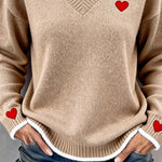 Women'S Casual V-Neck Long-Sleeved Top With A Heart Design.