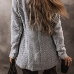 Light Grey Lapel Collar Pocketed Long Jacket