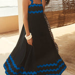 A-line High Waisted Contrast Color Zipper Square-neck Maxi Dresses Midi Dresses
