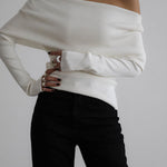 Long Sleeves Loose Solid Color Off-The-Shoulder Pullovers Sweater Tops