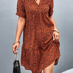 Short Sleeves Flower Print Split-Joint V-Neck Mini Dresses