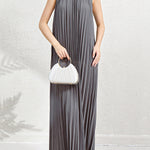 Loose Sleeveless Hollow Pleated Pockets Solid Color Halter-Neck Maxi Dresses