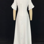 A-Line Flared Sleeves Shiny Solid Color Split-Joint Square-Neck Maxi Dresses