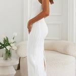 Bodycon Sleeveless Pleated Solid Color Split-Back Split-Joint Zipper Spaghetti-Neck Maxi Dresses