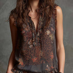 Boho Chiffon Sleeveless Leopard Floral Ruffle Top