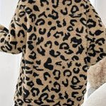 Leopard print plush half-zip stand collar top