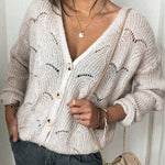 Fashionable V-neck Long-sleeved Knitted Sweater Cardigan