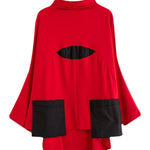 Casual Loose Split-Joint High-Neck Long Batwing Sleeves T-Shirt