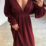 Casual V-neck Slit Cotton and Linen Dress