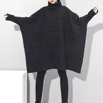 Super Loose Black High-Neck Knitting Batwing Sleeves Sweater Dress