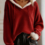 Women'S Casual Contrast Color Hooded Sweatshirt