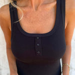 Solid Buttoned Stretch Rib Slim Fit Tank Top