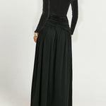 A-Line Bodycon Pleated Solid Color Split-Joint Split-Side Deep V-Neck Maxi Dresses