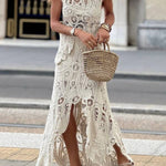 Sleeveless Hollow-Out Crochet Maxi Dress Set