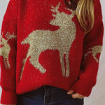 Christmas Pattern Knitted Crew Neck Long Sleeved Sweater