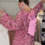 Dance All Night Sequin Back Tie Up Bow Loose Mini Dress