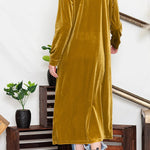 Yellow Velvet Elegant Open Front Pocket Long Cardigan