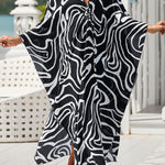 Batwing Sleeves Loose Pleated Printed Split-Side Sun Protection V-Neck Beach Cover-Up Maxi Dresses