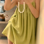 Loose Sleeveless Pleated Solid Color Spaghetti-Neck Mini Dresses Slip Dress