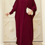 Batwing Sleeves Loose Buttoned Muslim Solid Color Split-Side Round-Neck Maxi Dresses