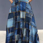 Ursime Denim Allover Pattern V Neck Sleeveless Maxi Dress